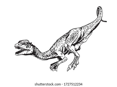 Graphical sketch of  dilophosaurus isolated on white background, vector illustration for tattoo, design and printing