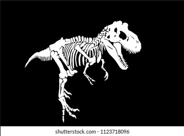 Graphical sketch of dinosaur skeleton isolated on black background,vector tyrannosaurus icon