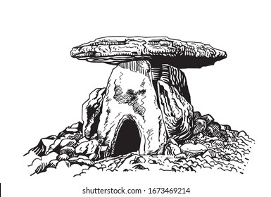 Graphical sketch of dolmen isolated on white background,vector illustration Krasnodar, Russia