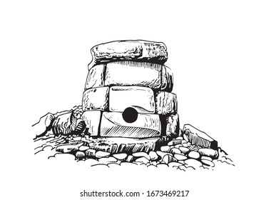 Grafische Skizze von Dolmen einzeln auf weißem Hintergrund, Vektorillustration Illustration Krasnodar, Russland