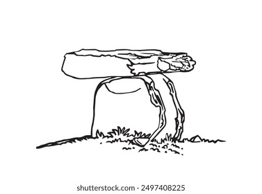 Boceto gráfico de dolmen sobre fondo blanco, Vector 
 Ilustración alineada para libro para colorear