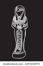 Graphical sketch of God Ptah isolated on black, an Egyptian creator god,vector  engraved illustration