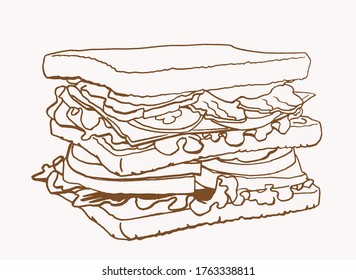 Graphical sketch of  hamburger, sepia background,vector vintage illustration