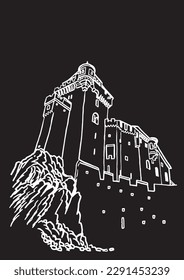 Graphical sketch of Liechtenstein castle isolated on black,vector illustration, architecture of Germany