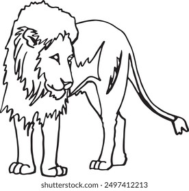 Graphical sketch of lion isolated on white background, vector lined illustration for tatto and coloring book