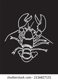 Graphical sketch of lobster, sea-food element,vector illustration on black background