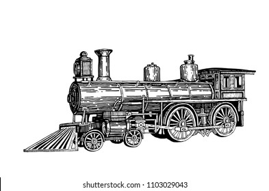 Graphical sketch of locomotive isolated on white background,vector illustration