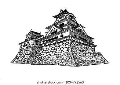 Graphical sketch of Matsumoto Castle isolated on  white background,vector,Japan