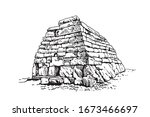 Graphical sketch of megalith isolated on white background,vector illustration of taula, sightseeing,Spain