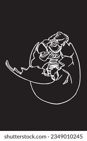 Graphical sketch of newborn triceratops in egg on black , vector illustration