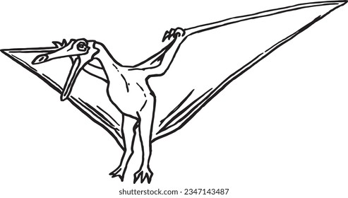 Graphical sketch of pterodactyl isolated on white,vector illustration for coloring,logo,design
