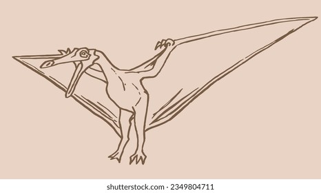 Graphical sketch of pterodactyl ,vector vintage illustration 