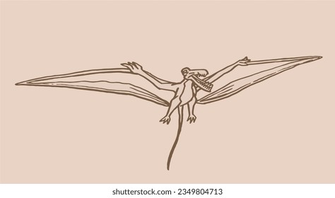 Graphical sketch of pterodactyl ,vector vintage illustration 