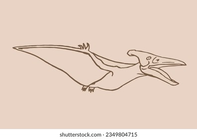 Graphical sketch of pterodactyl ,vector vintage illustration 