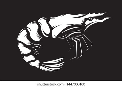 Graphical sketch of shrimp isolated on white background. Vector sea-food illustration. Prawn illustration for emblem or package.