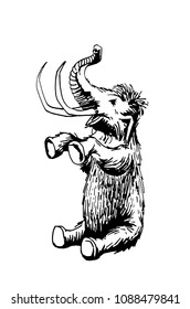 Graphical sketch of small mammoth sitting isolated on white background, circus ,vector illustration
