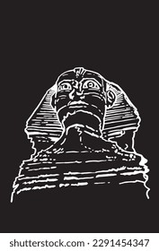 Graphical sketch of sphinx isolated on black background,vector engraved illustration 