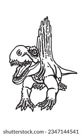 Graphical  sketch of spinosaurus  isolated on white, vector illustration,angry  dinosaur for coloring,logo,design