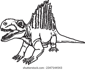Graphical  sketch of spinosaurus  isolated on white, vector illustration,angry  dinosaur for coloring,logo,design