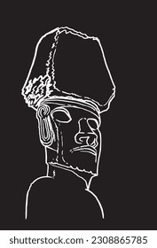 Graphical sketch of statue of Moai on black background, statue of Easter Island . Vector engraved illustration