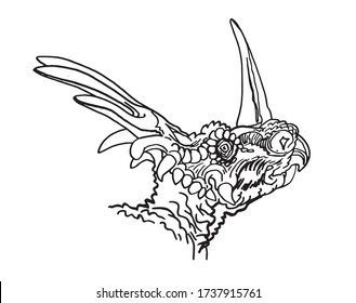 Graphical sketch of Styracosaurus portrait isolated on white background, vector illustration for coloring book,printing,tattoo