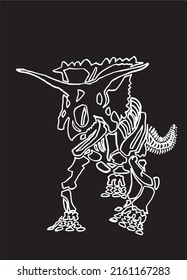 Graphical sketch of triceratops attacking isolated on black,vector engraved illustration