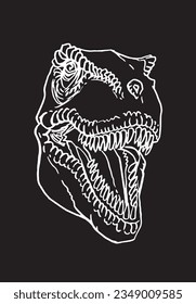 Graphical sketch of  tyrannosaurus head on black,angry  dinosaur for coloring,design,logo and printing