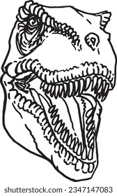 Graphical sketch of  tyrannosaurus head,angry  dinosaur for coloring,design,logo and printing