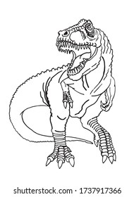 Graphical sketch of tyrannosaurus  isolated on white background, vector illustration for coloring book,printing,tattoo
