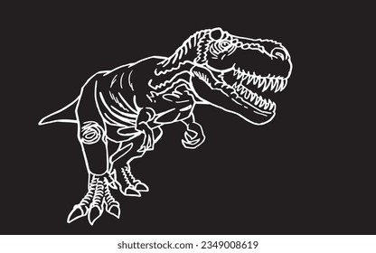 Graphical sketch of  tyrannosaurus rex on black background,angry  dinosaur 