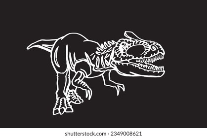 Graphical sketch of  tyrannosaurus rex on black background,angry  dinosaur 