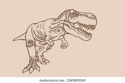 Graphical sketch of  tyrannosaurus rex,angry  dinosaur. Vector vintage illustration