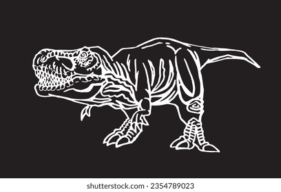 Graphical sketch of  tyrannosaurus rex,angry  dinosaur on black background