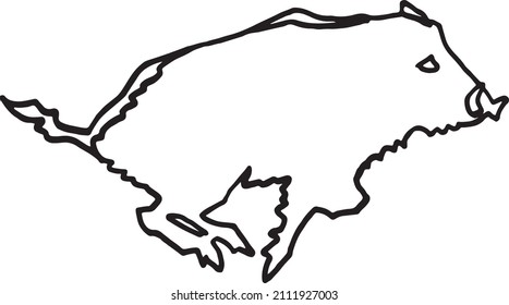 Graphical sketch of wild hog pig running , lined drawing vector illustration