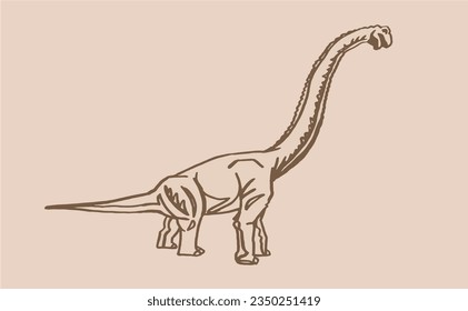 Graphical sketchy illustration of diplodocus on sepia background,vector illustration 