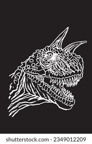 graphical sketchy portrait of cryolophosaurus on black background,vector illustration,dinosaur