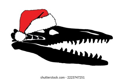 Graphical skull of crocodile in Santa Claus hat isolated on white background,vector illustration
