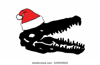Graphical skull of crocodile in Santa Claus hat isolated on white background,vector illustration