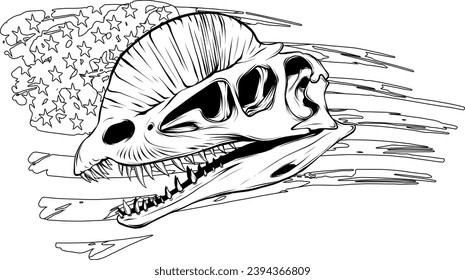 Graphical skull of dilophosaurus isolated on white background,vector fossil element of museum