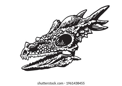 Graphical skull of pachycephalosaurus isolated on white,vector illustration