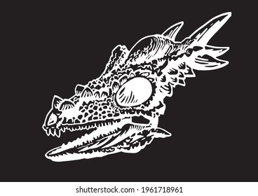 Graphical skull of pachycephalosaurus isolated on black,vector illustration