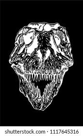 Graphical skull of tyrannosaurus isolated on  black  background, vector illustration