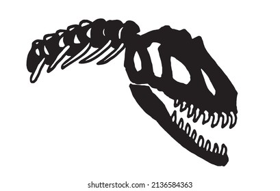 Graphical skull of tyrannosaurus isolated on white,vector bones,fossils