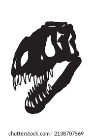 Graphical skull of tyrannosaurus isolated on white, vector fossil