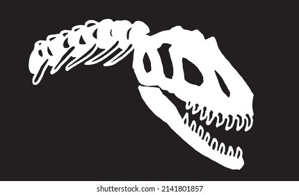 Graphical skull of tyrannosaurus isolated on black,vector bones,fossils