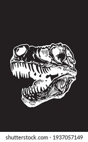 Graphical skull of tyrannosaurus on black background,vector element,anthropology fossil