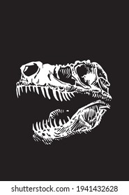 Graphical skull of tyrannosaurus on black background,vector element,anthropology fossil	
