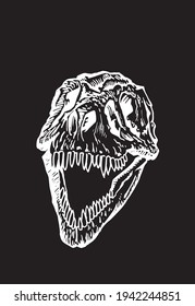 Graphical skull of tyrannosaurus on black background,vector element,anthropology fossil