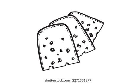 Graphical slices of cheese with holes, graphical illustration, dairy product