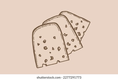 Cortes gráficas de queso con agujeros, ilustración gráfica vintage, producto lácteo